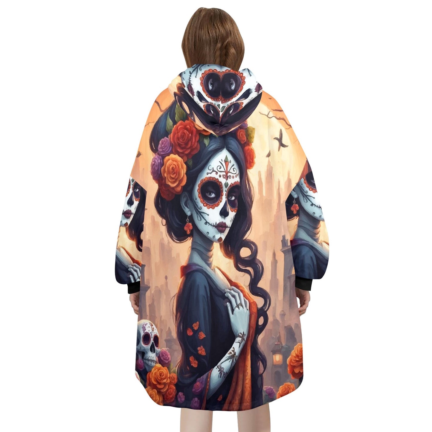 Blanket Hoodie personalized blankets hoodie that is a blanket Mexico Chicano Día De Los Muertos Halloween Horror