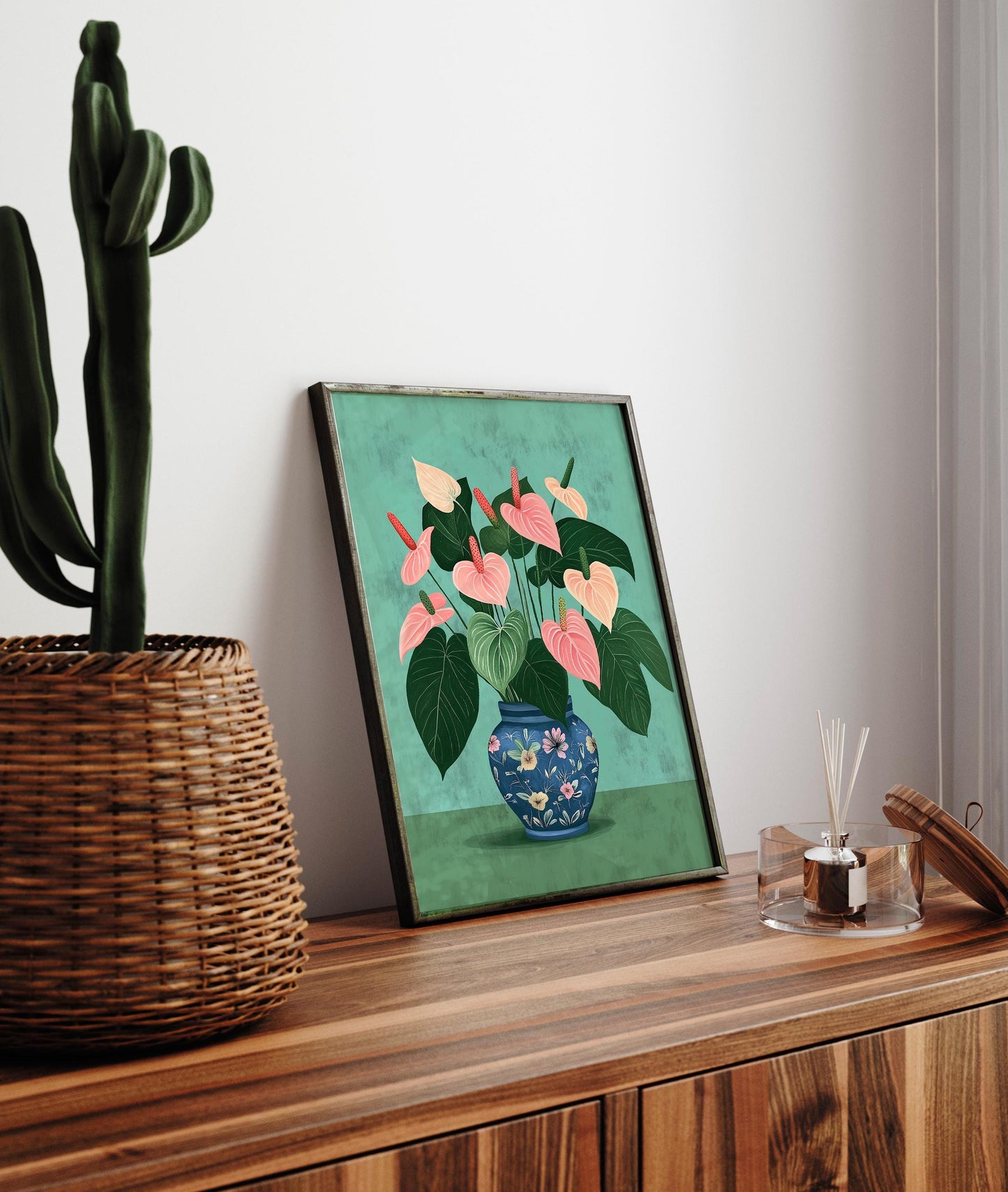 Tropical Flowers Art Print: Sage Green Maximalist Decor