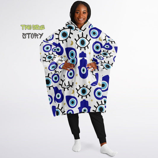 Novelty Evil Eye Print Snug Hoodie,Mykonos Eye Printed Hooded Blanket with Sleeves,Lounge Wear,Unique,Novelty Gifst,Birthday Christmas Gifts