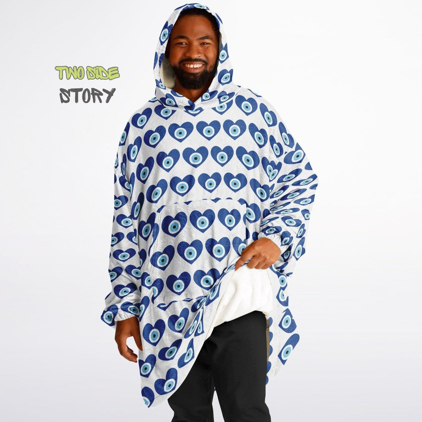 Evil Eye Print Snug Hoodie,Mykonos Eye Printed Hooded Blanket with Sleeves,Lounge Wear,Unique,Novelty Gifst,Novelty Birthday Christmas Gifts