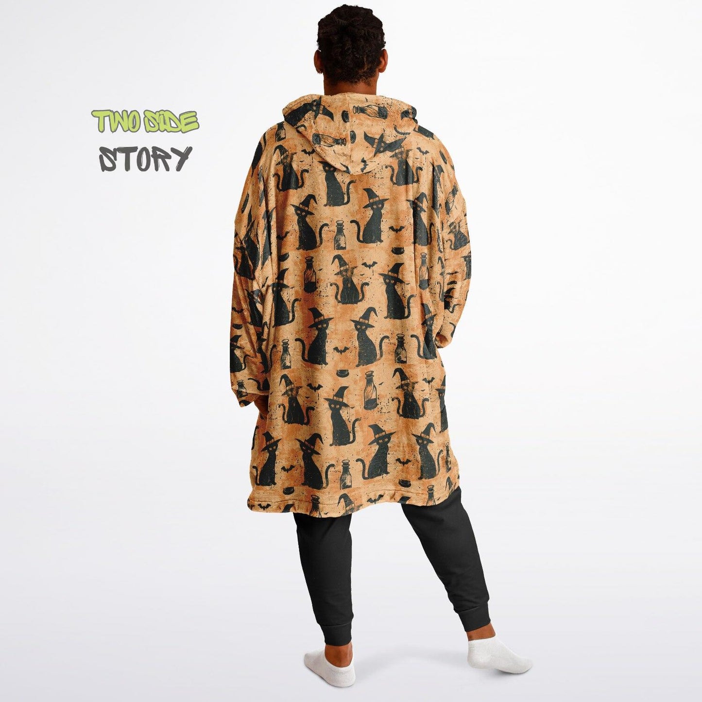 Unisex Halloween Which Cat Print Snug Hoodie,Printed Hooded Blanket,Blanket Sleeves,Lounge Wear,Unique,Novelty Gifts,Birthday Christmas Gift