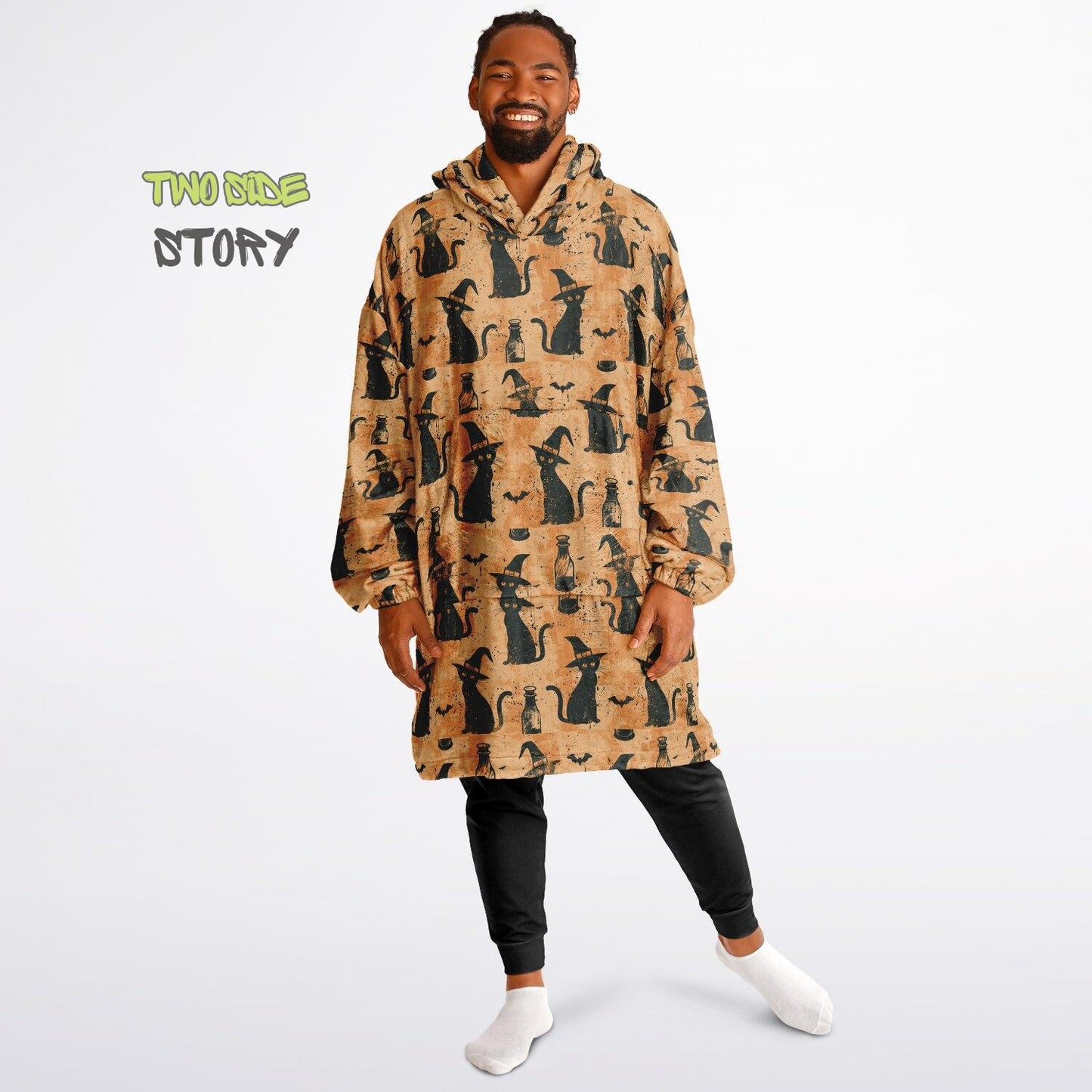 Unisex Halloween Which Cat Print Snug Hoodie,Printed Hooded Blanket,Blanket Sleeves,Lounge Wear,Unique,Novelty Gifts,Birthday Christmas Gift