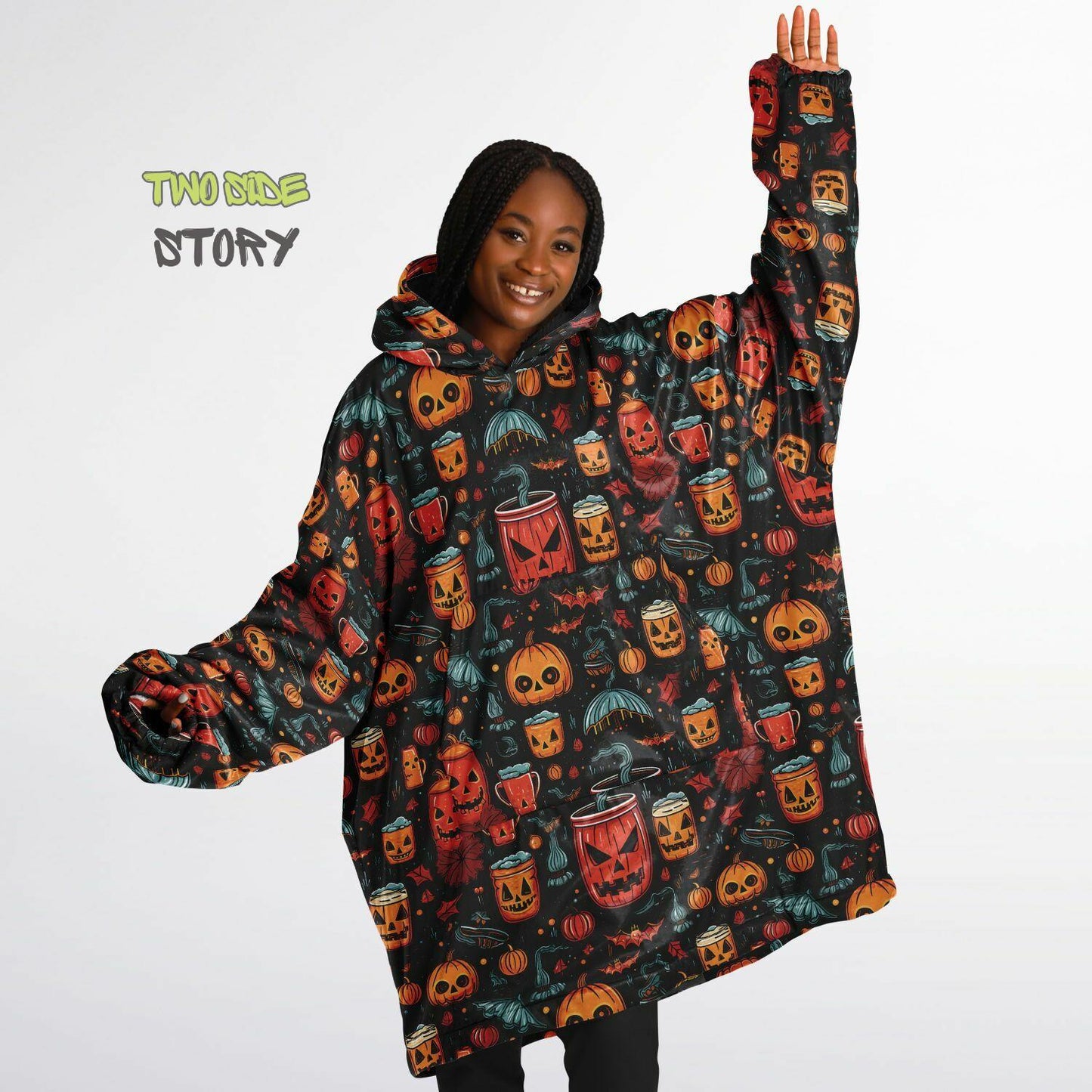 Fun Halloween Print Snug Hoodie,Printed Hooded Blanket,Blanket Sleeves,Lounge Wear,Unique,Novelty Birthday Christmas Gifts,Gift for Him Her
