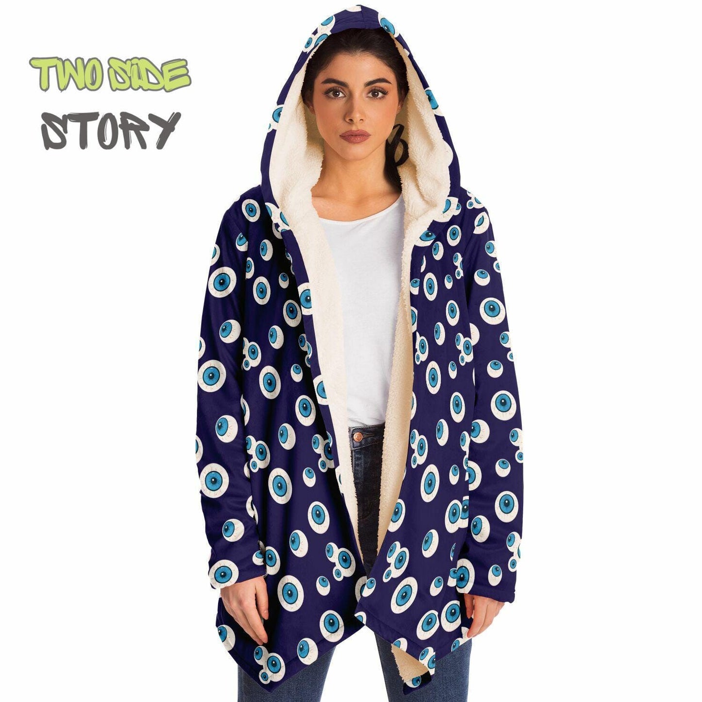 Unique Micro-fleece Evil Eye Print Hooded Cloak,Mykonos Eye Festival Rave Party Wear,Halloween Costume,Unique Gifts