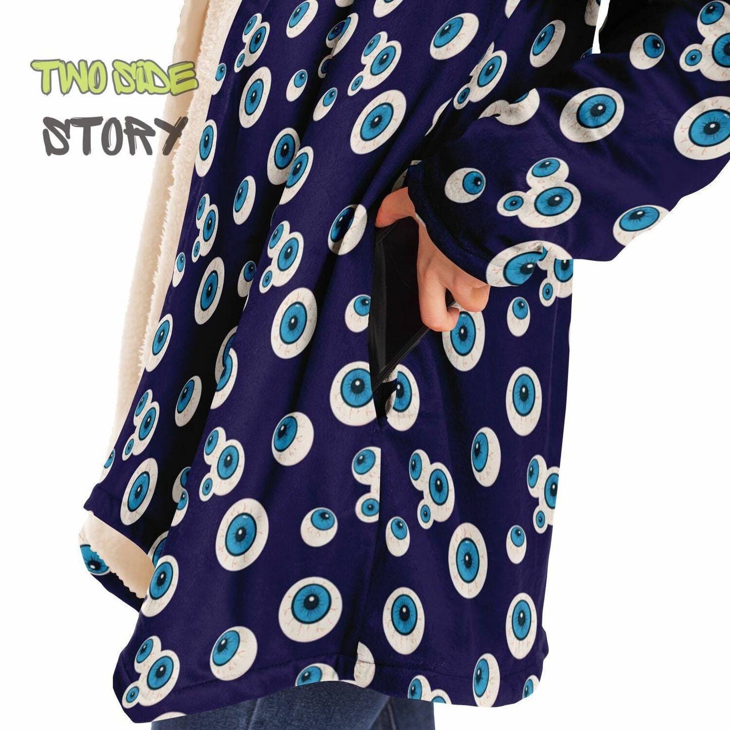 Unique Micro-fleece Evil Eye Print Hooded Cloak,Mykonos Eye Festival Rave Party Wear,Halloween Costume,Unique Gifts