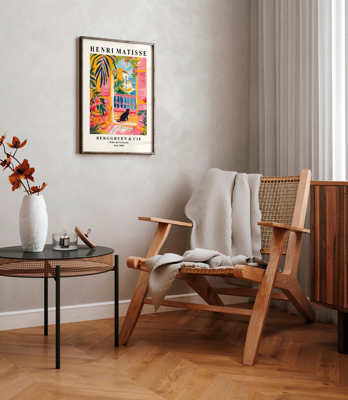 Black cat Matisse print, Beachy decor, Pink dopamine art, Mid century modern poster, Maximalist poster