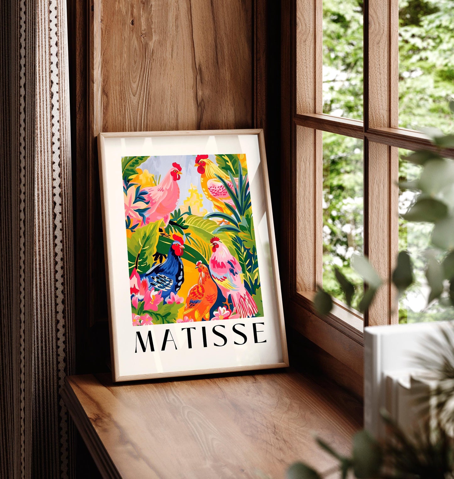 Chicken art print in Henri Matisse style, Cowgirl art, Dopamine decor, Bird lover gift