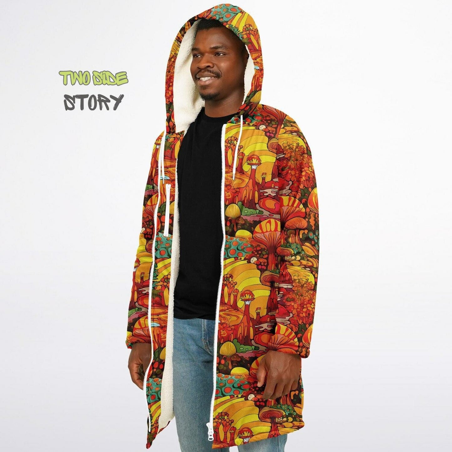 Trippy Psychedelic Mushrooms Printed Microfleece Zipper Jacket, Printed Hoodie,Trippy Cloak, Gift for Him, Unique Christmas Birthday Gifts