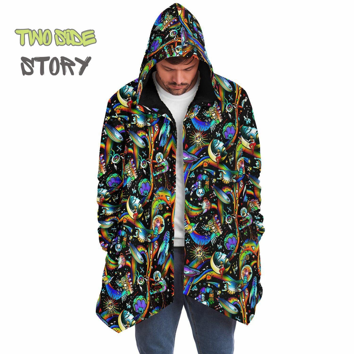 Hooded Cloak Psychedelic Micro-fleece Cloak Festival Rave Party Wear EDM Festival Cape Rave Trippy Jacket Party Lover Gift for Raver