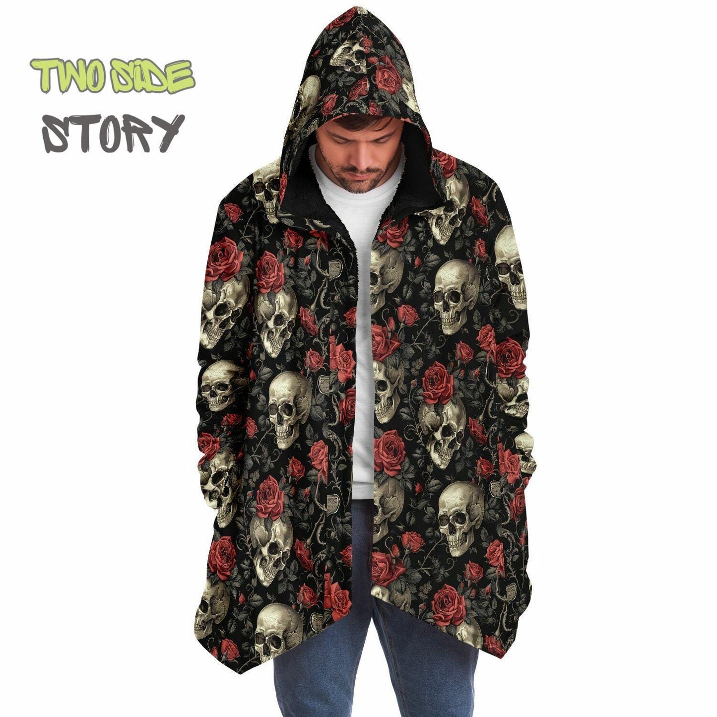 Micro-fleece Halloween Skulls Hooded Cloak, Festival Party Wear,Halloween Cape, Vivid Colors EDM Festival Cape, Unique Gifts,Men's Rave Cape