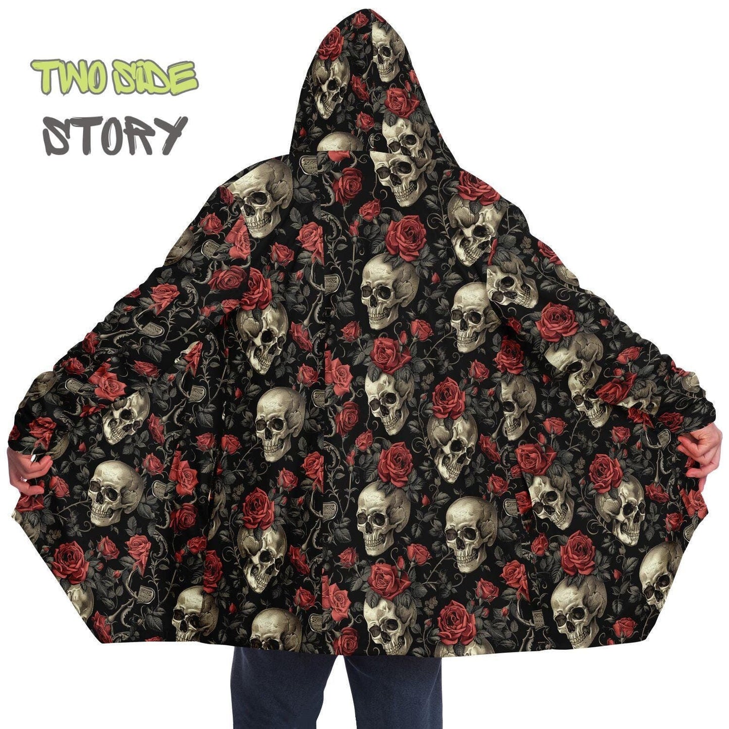Micro-fleece Halloween Skulls Hooded Cloak, Festival Party Wear,Halloween Cape, Vivid Colors EDM Festival Cape, Unique Gifts,Men's Rave Cape