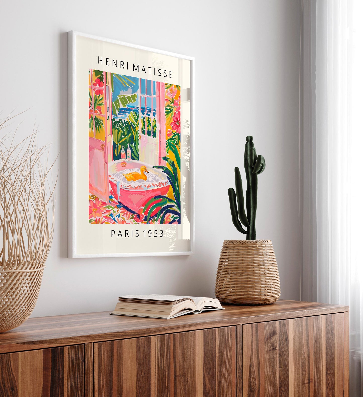 Duck in bathtub funny poster, Bathroom wall art, Pink farm decor, Cowgirl art, Matisse print, Bird art print