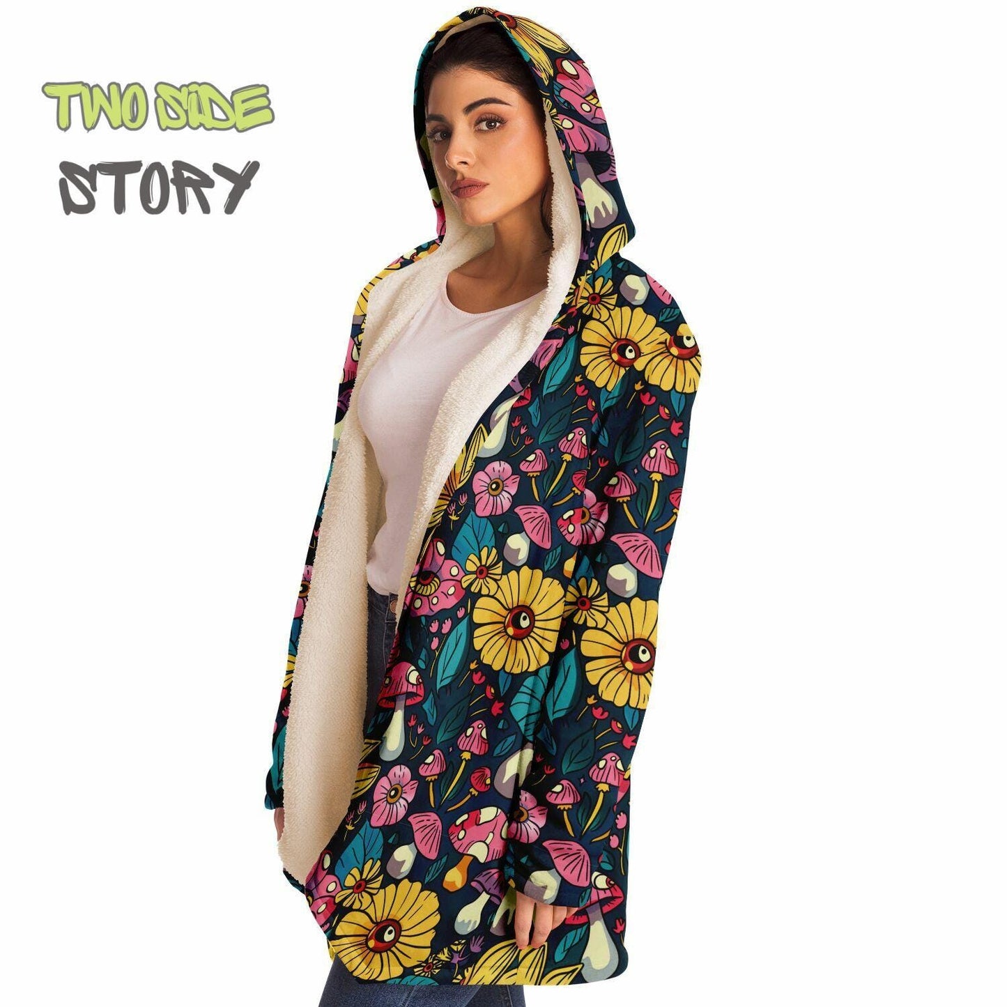 Unisex Vivid Colors EDM Festival Cape,Micro-fleece Psychedelic Mushrooms Hooded Cloak,Festival Rave Party Wear, Halloween Cape, Unique Gifts