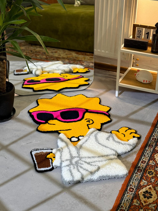 Tufted Cartoon 3D Rug, Cute Rug, Cartoon Girl Rug, Handmade floor art, White Tufted Rug, Fluffy Rug, Gift for her