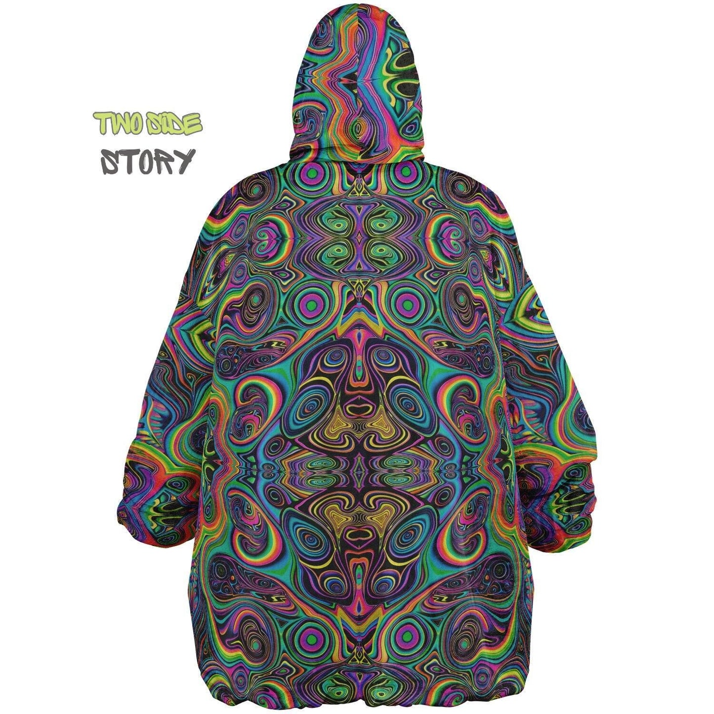Psychedelic Trippy Print Reversible Snug Hoodie,Pullover Hood Blanket with Sleeves,Lounge Wear, Novelty Birthday Christmas Gifts for Him Her