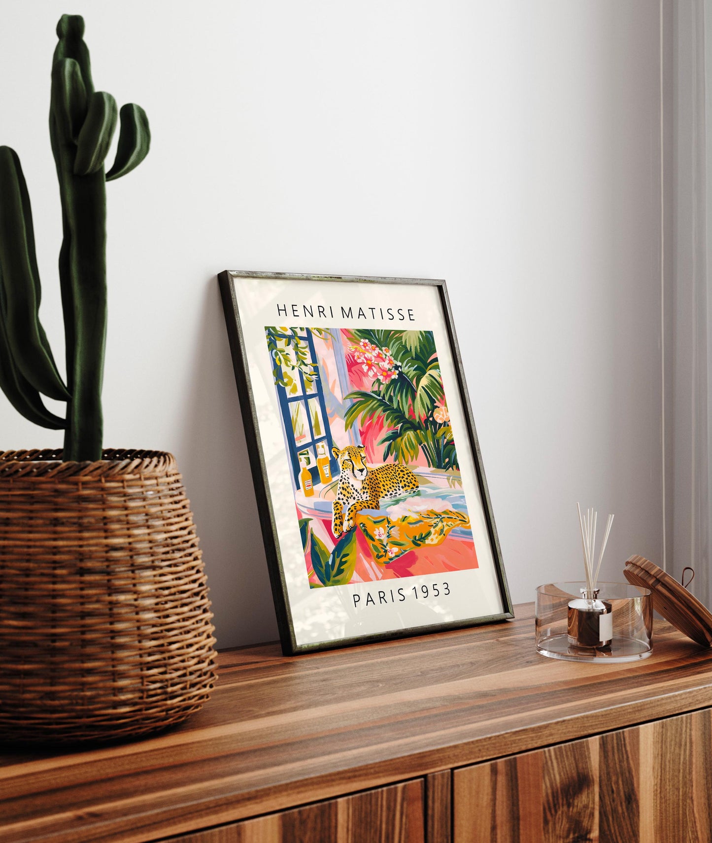 Cheetah in Bathtub Art Print: Funny Mid-Century Modern Bathroom Decor