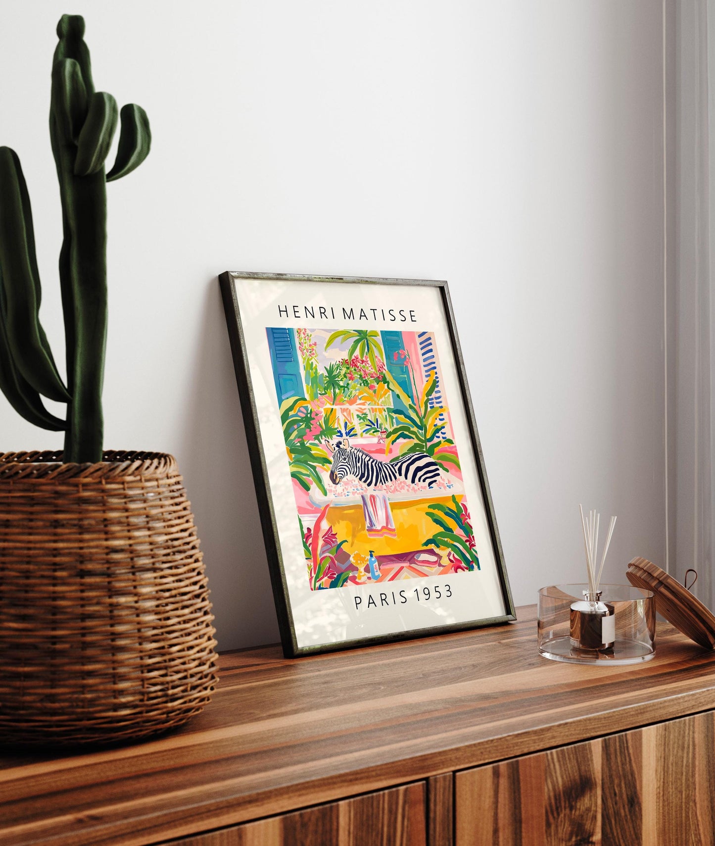 Maximalist wall art, Zebra in bathtub funny poster, Pink safari decor, Animal print