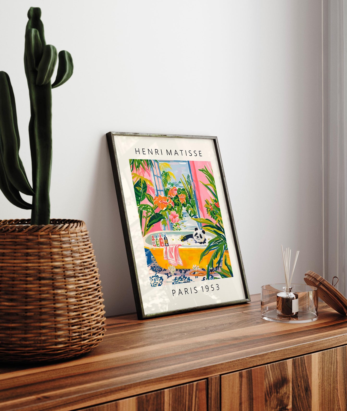 Panda in Bathtub Art Print: Matisse Style Bathroom Wall Art