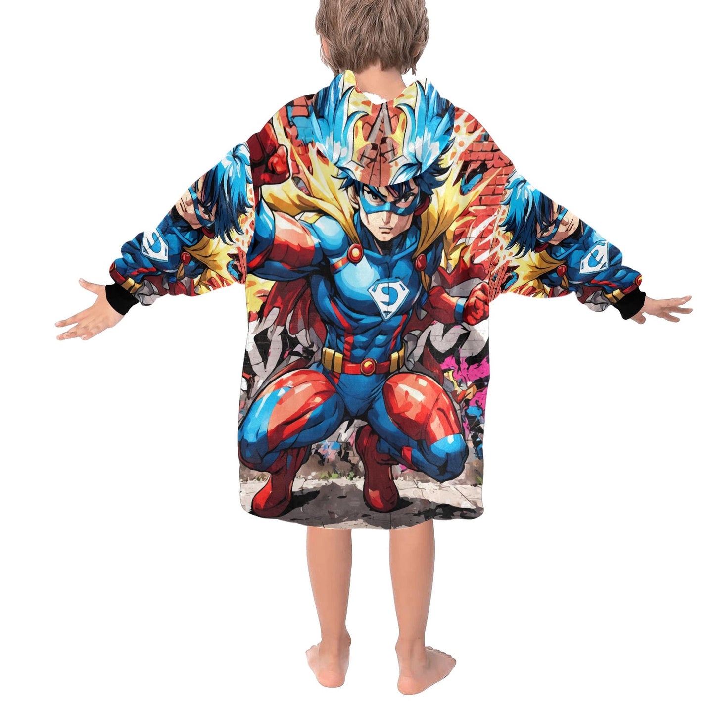 Kids Blanket Hoodie Superhero Hero Comics Cartoon Art Retro