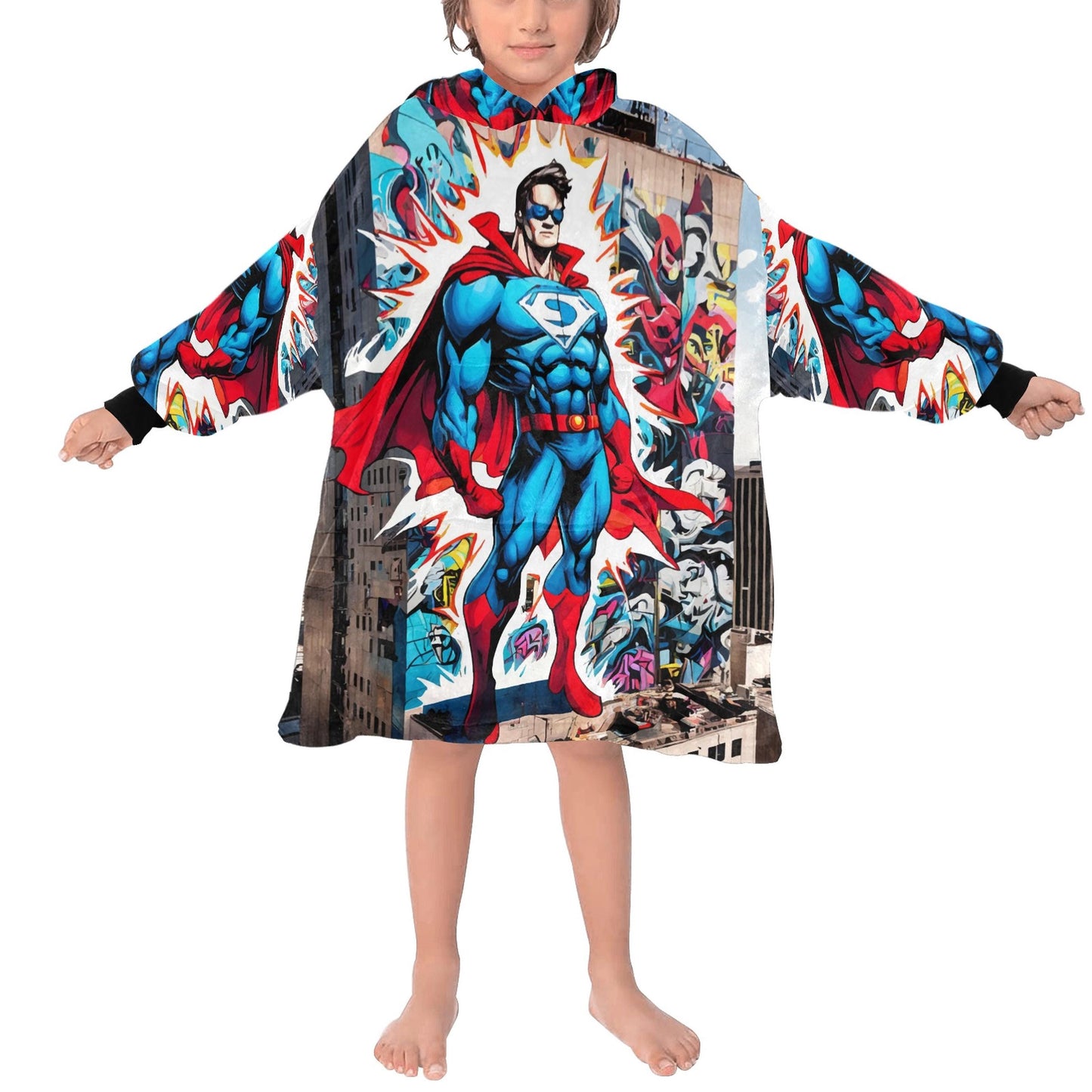 Kids Blanket Hoodie Cartoon Art Retro Superhero Hero Comics