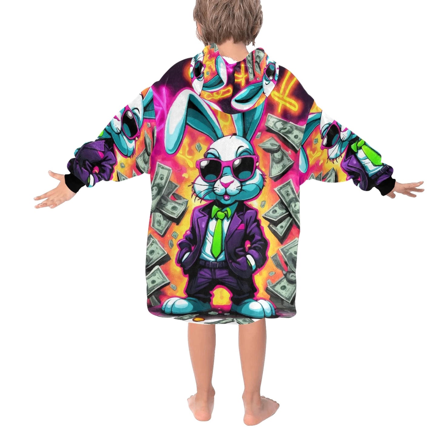 Kids Blanket Hoodie Gangster Bunny Cartoon