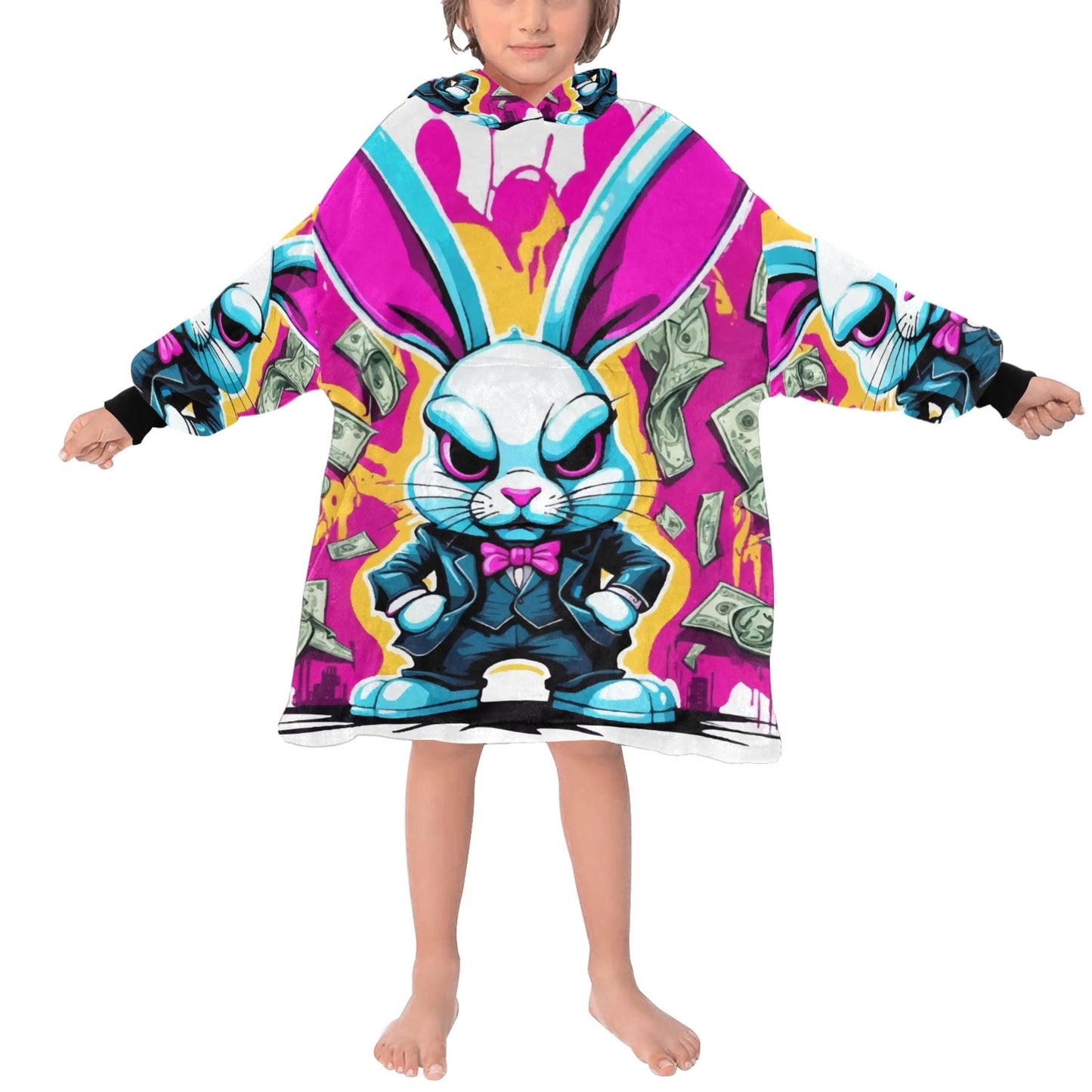 Kids Blanket Hoodie Gangster Bunny Cartoon Gangster