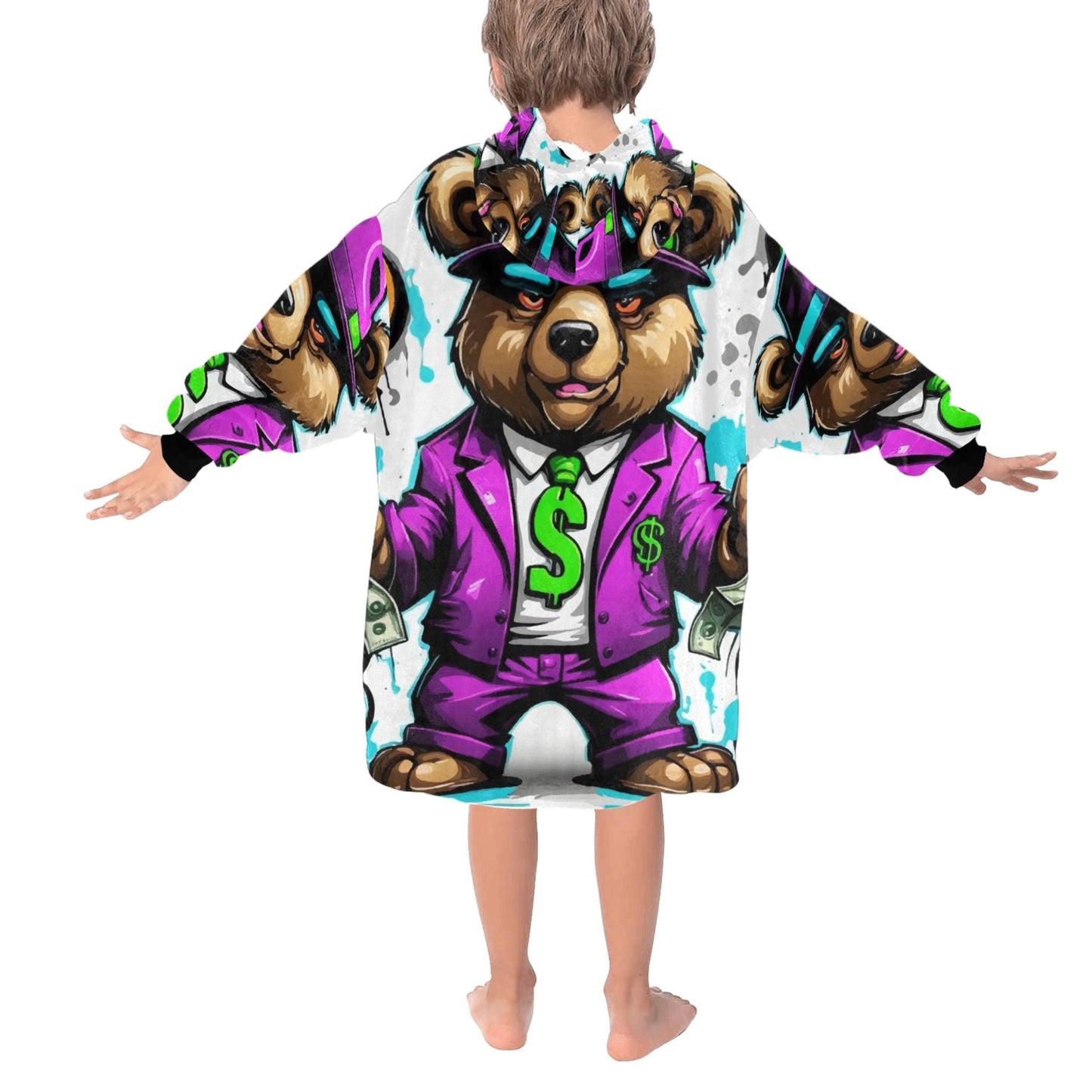 Kids Blanket Hoodie Gangster Bear Cartoon Gangster Comics