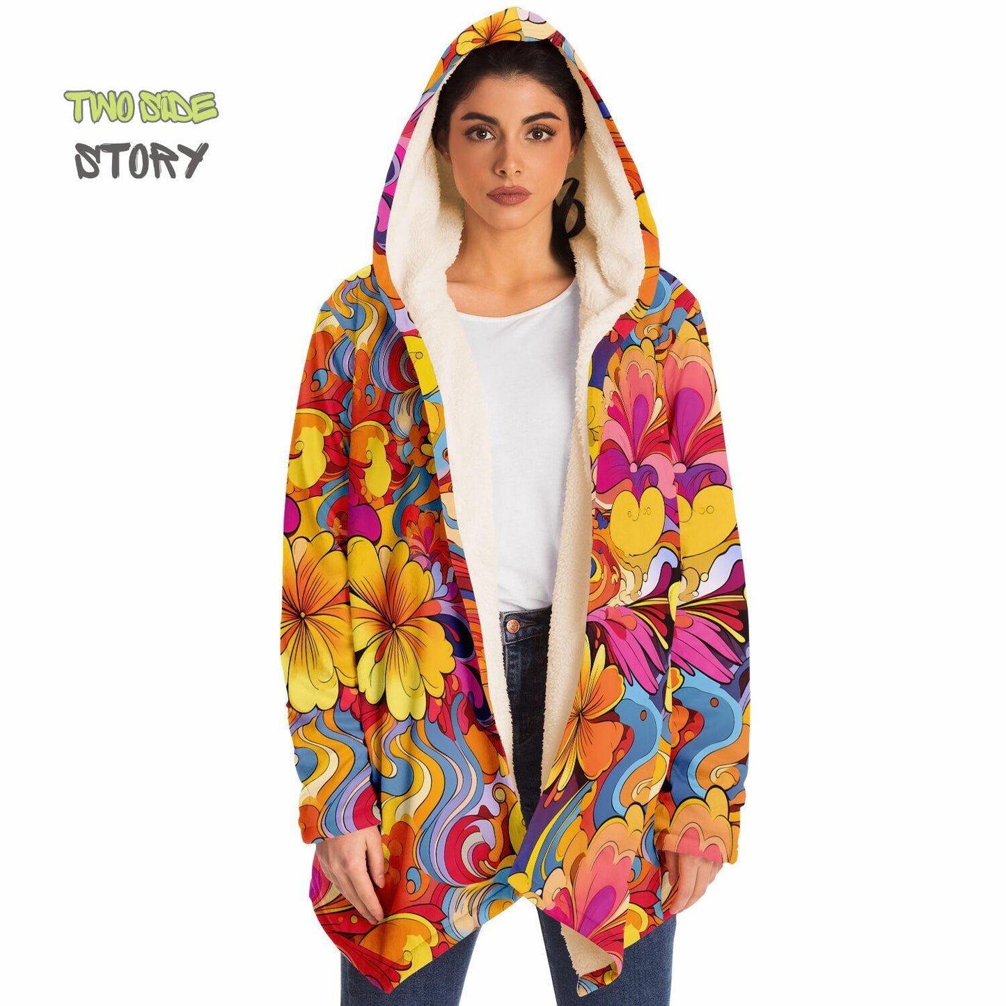 Psychedelic Forest Printed Hooded Cloak,Micro-fleece Festival Rave Party Wear,EDM Festival Cape, Psychedelic Cape,Vivid Colors Men Rave Cape