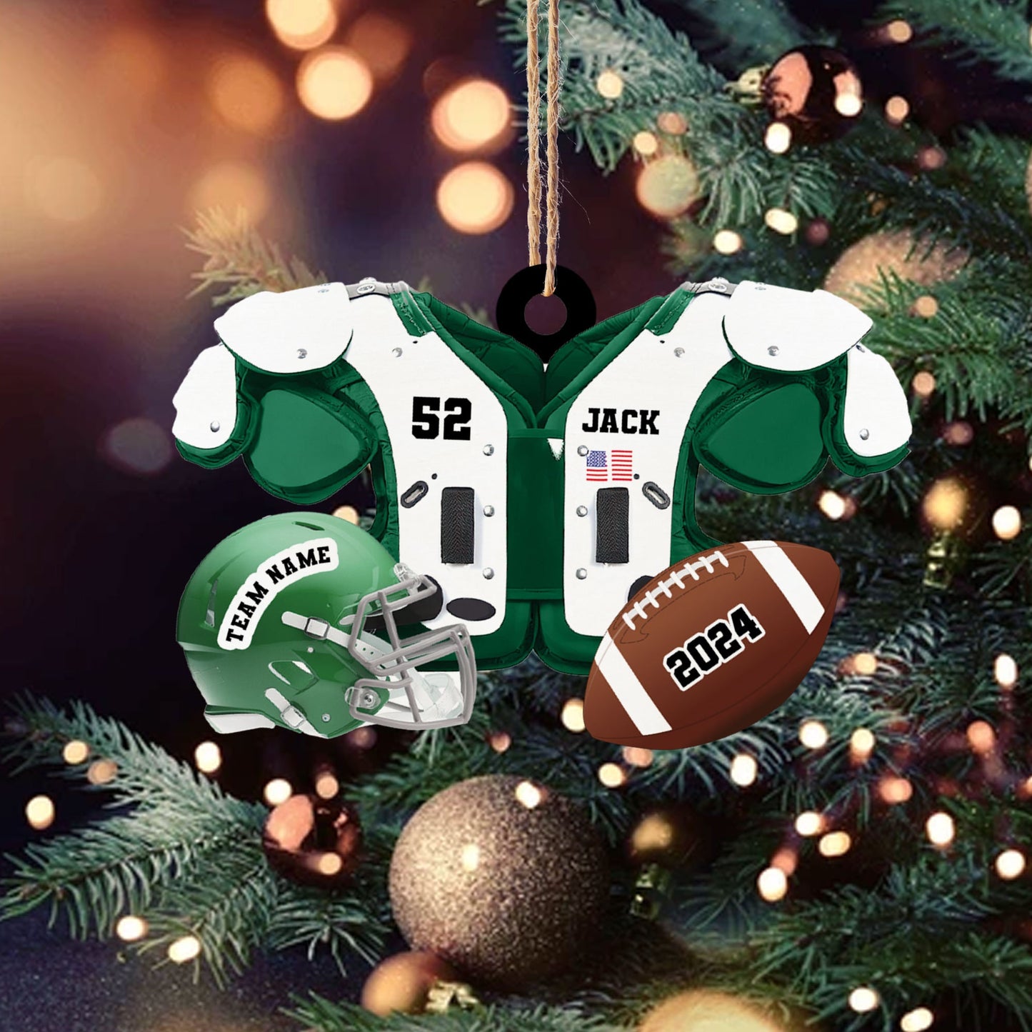 Personalized Football American Christmas Ornament, Custom Name Ornament, Football Vest Car Ornament, Flat 2D Ornament,  Gift for Boyfriend
