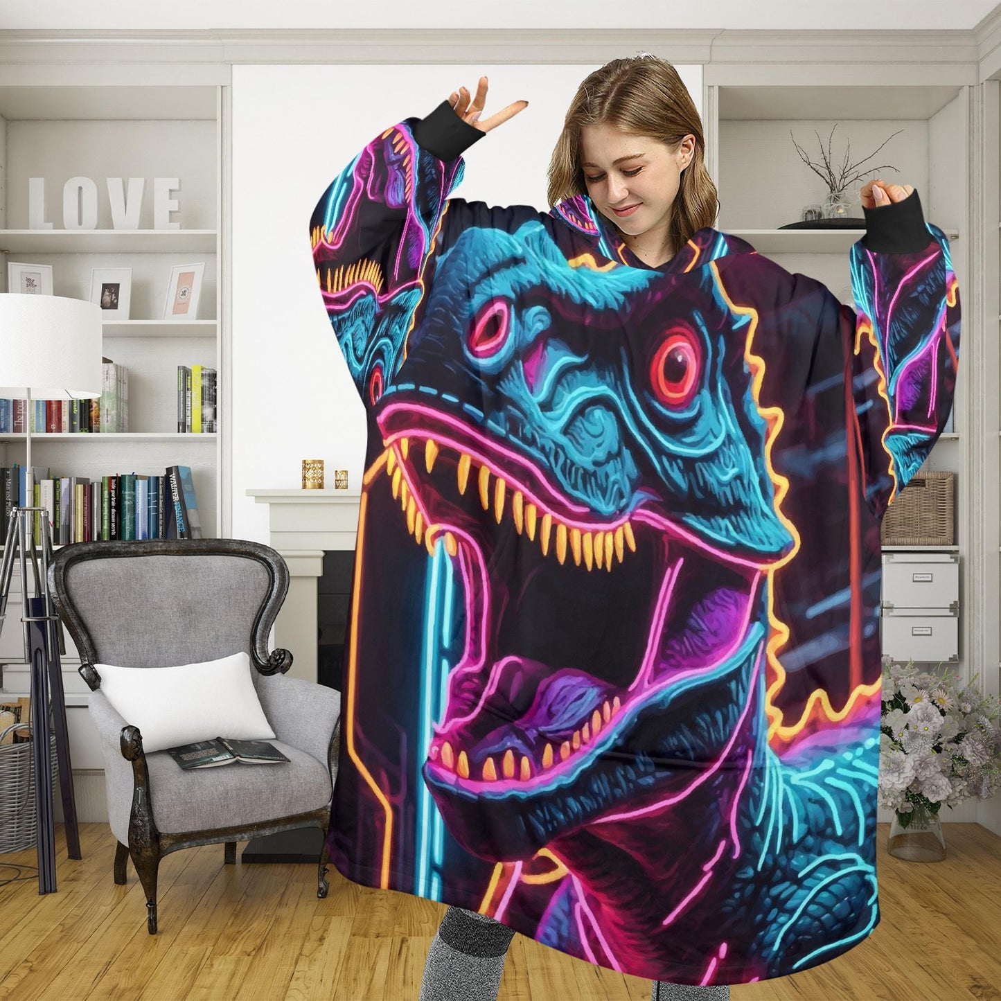 Dinosaur Cartoon Blanket Hoodie Personalized Fleece Loungewear