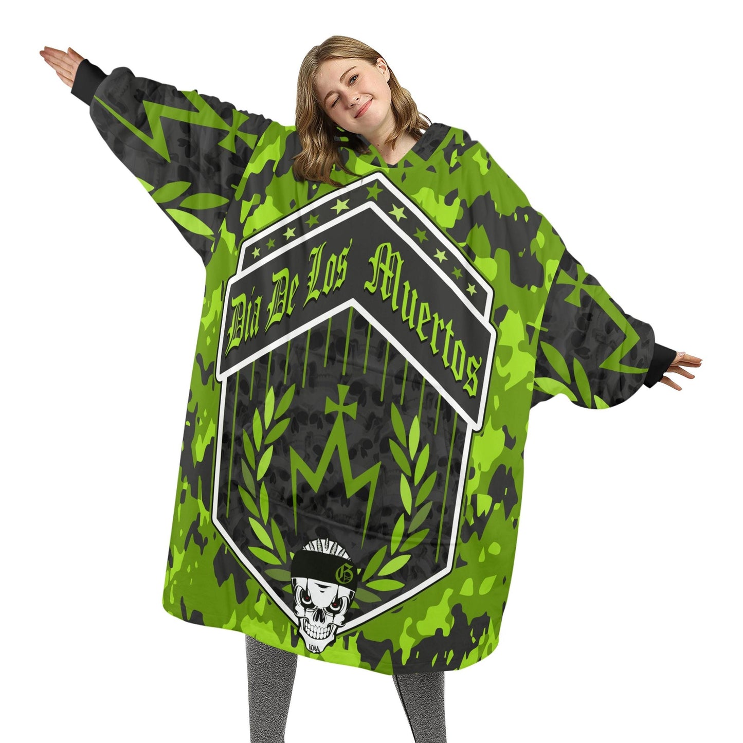 Día De Los Muertos Art Blanket Hoodie Personalized Fleece Loungewear