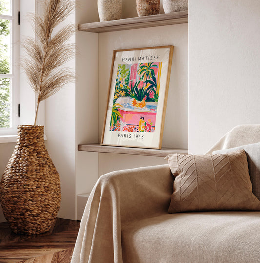 Matisse Style Chicken Art Print: Funny Pink Bathroom Decor