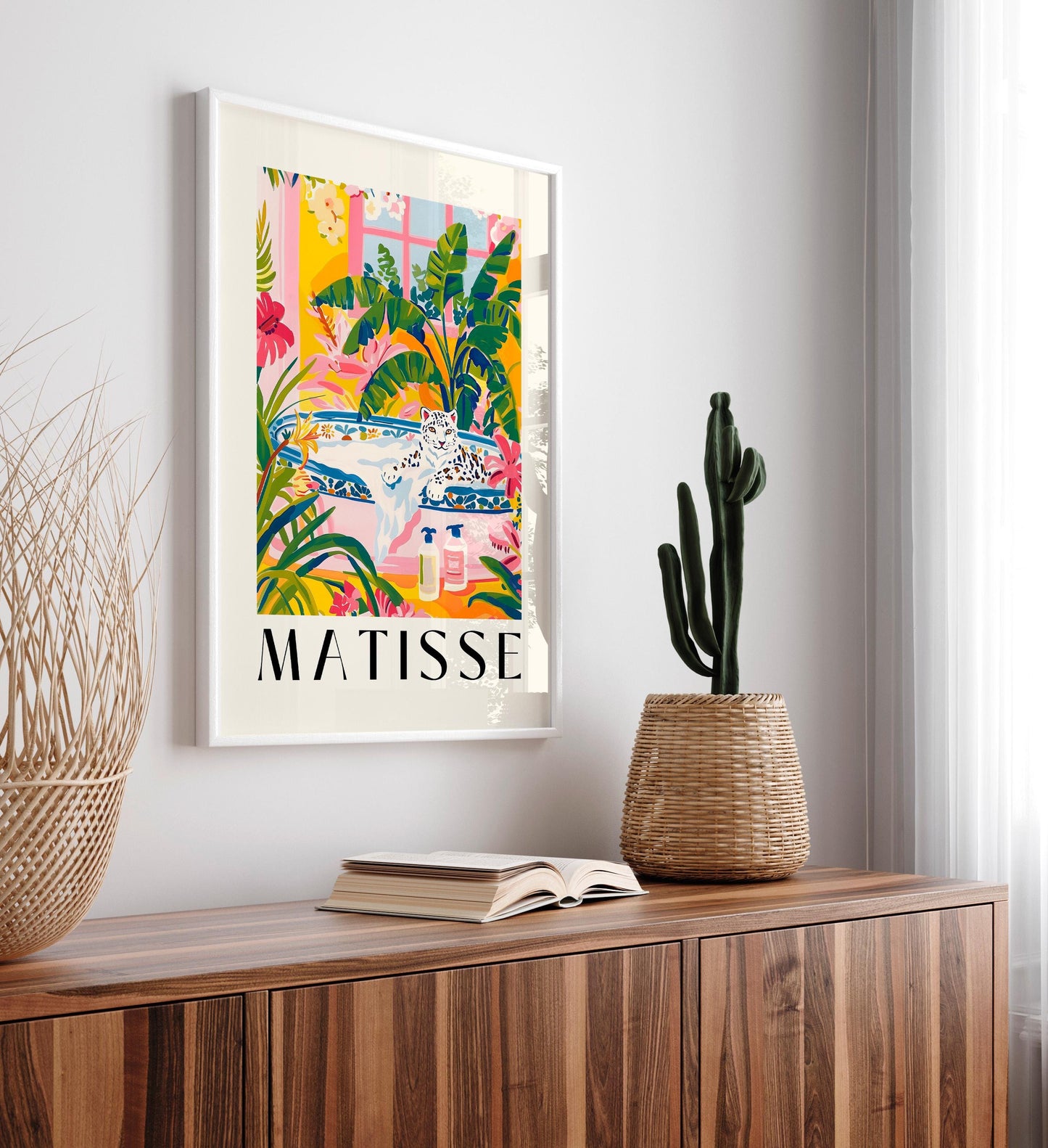 Sea Lion in Bathtub Art Print: Tropical Matisse Style Bathroom Art