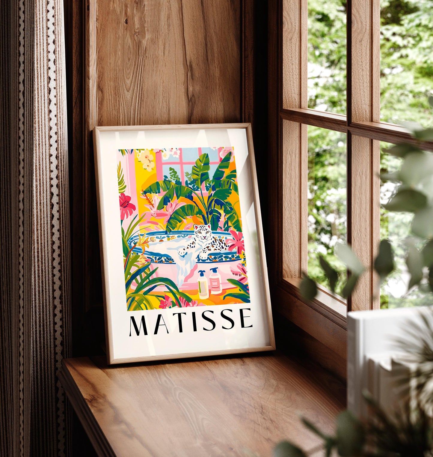 Sea Lion in Bathtub Art Print: Tropical Matisse Style Bathroom Art