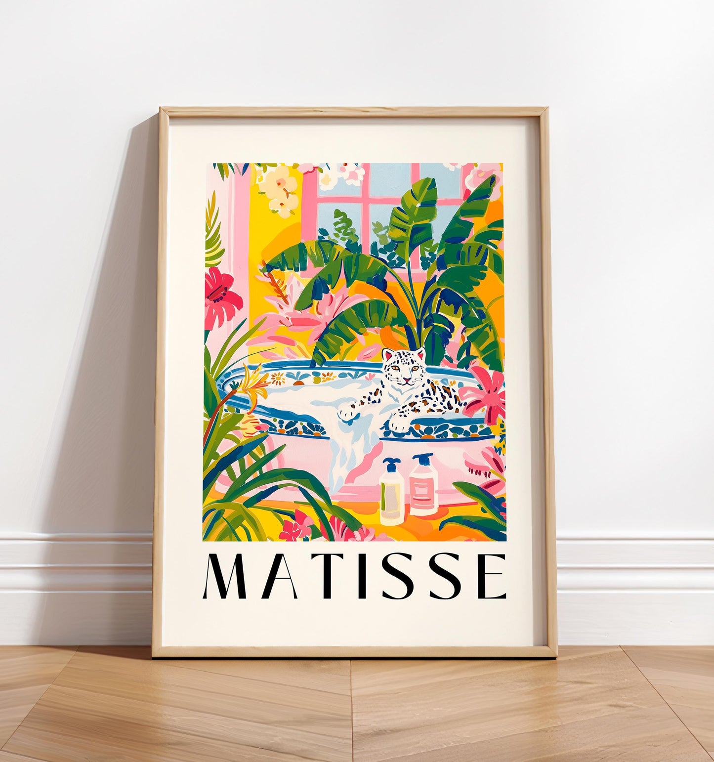 Sea Lion in Bathtub Art Print: Tropical Matisse Style Bathroom Art