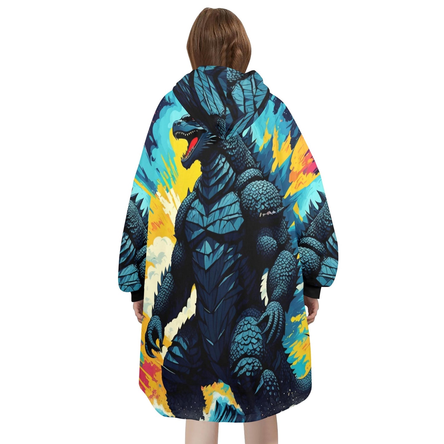 Godzilla Blanket Hoodie Vintage Kaiju Fleece Lounger