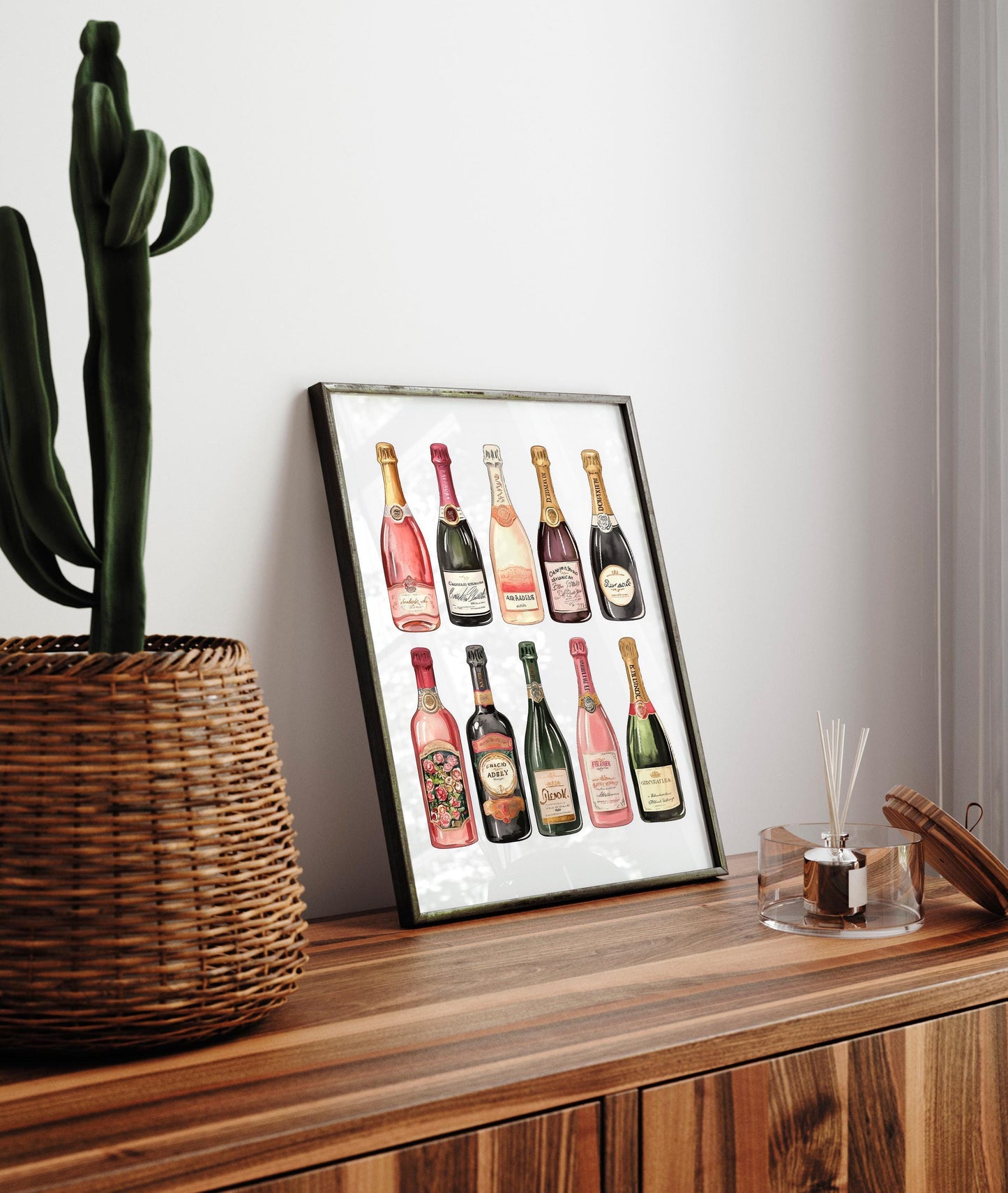 Champagne Watercolor Art Print: Preppy Bar Cart Poster