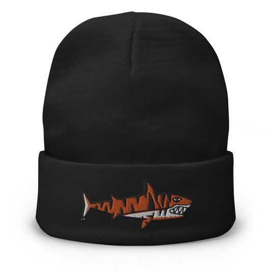 Tiger Shark, Traditional Tattoo Beanie, Tattoo Inspired Clothing, Embroidered Beanie, Skull Beanie, Shark Beanie, Tiger Beanie