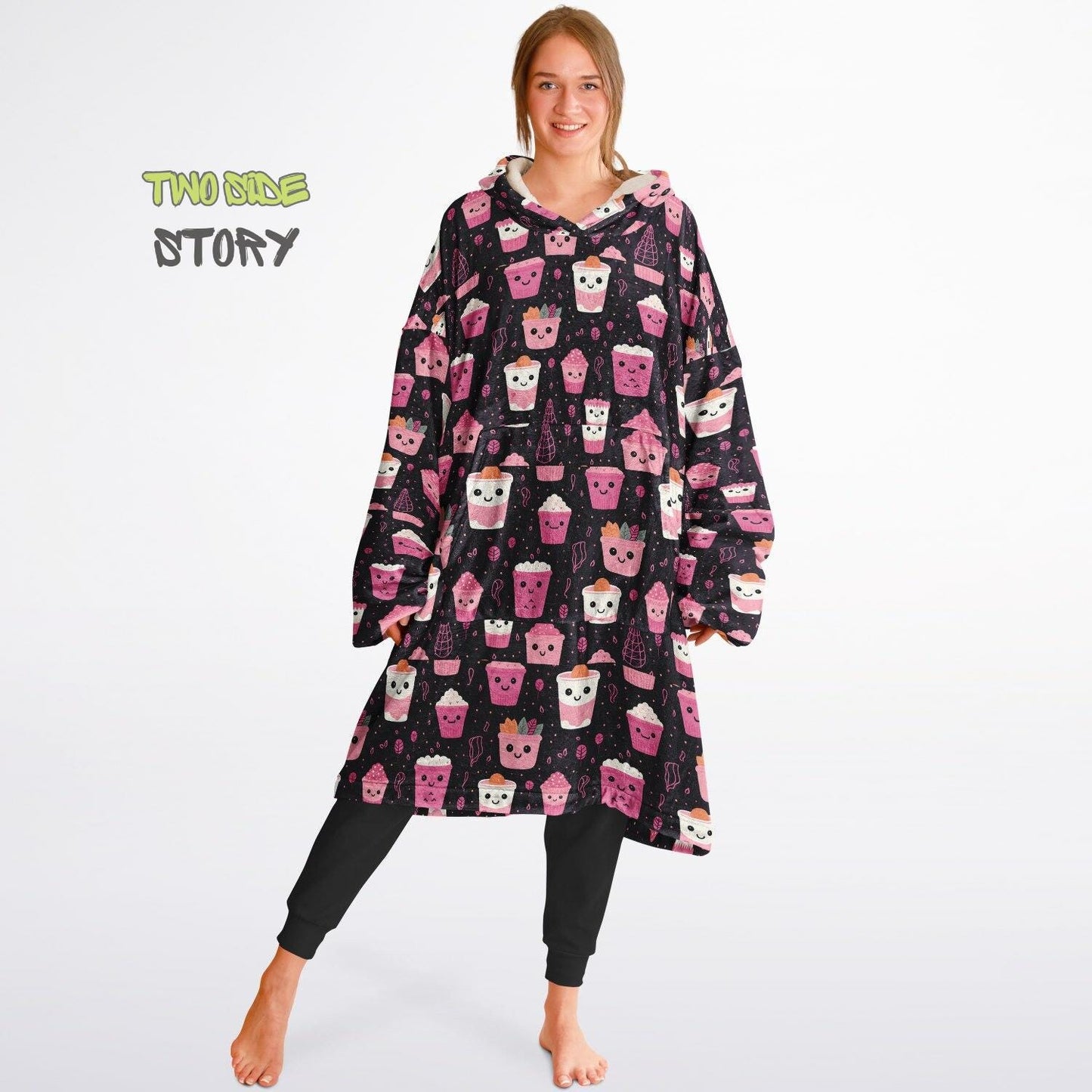 Unisex Cute Kawaii Halloween Print Snug Hoodie,Printed Hooded Blanket with Sleeves, Lounge Wear, Novelty Gifts, Birthday Gift,Christmas Gift