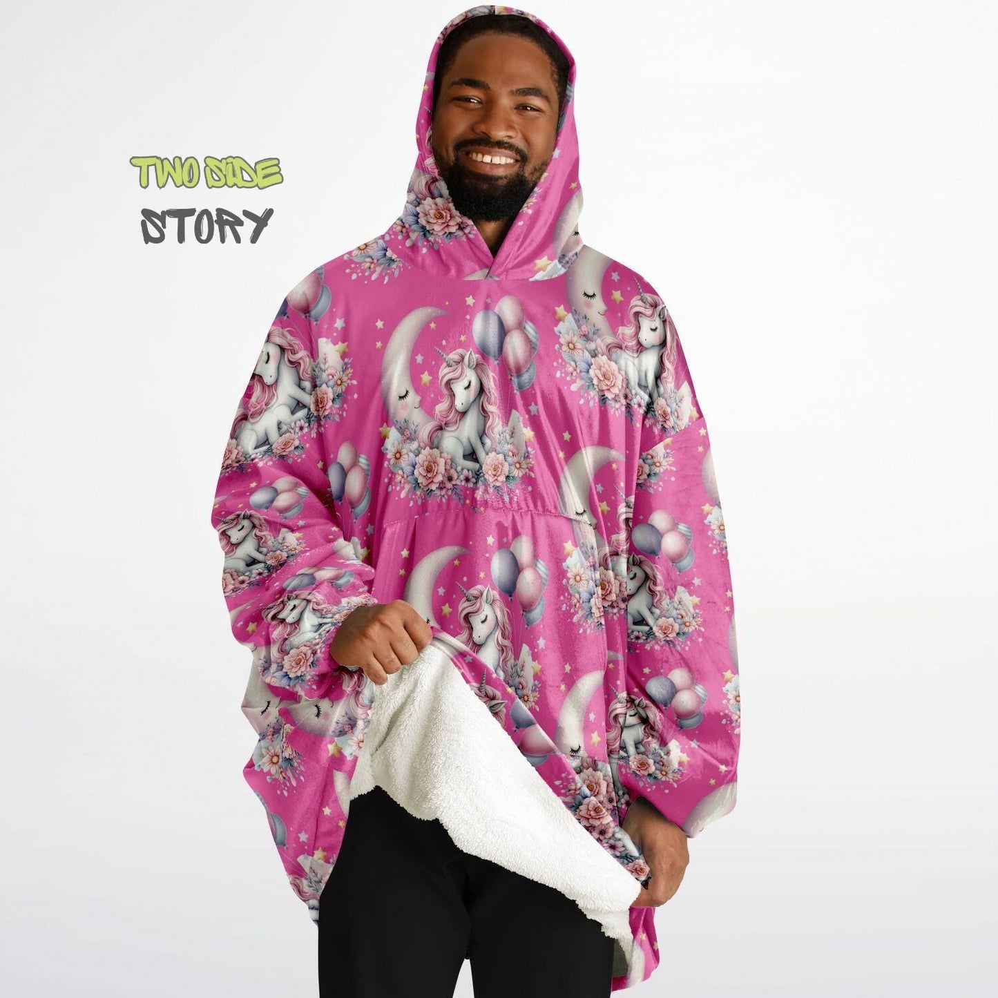 Hot Pink Cute Kawaii Unicorn Print Snug Hoodie,Printed Hooded Blanket with Sleeves,Lounge Wear,Novelty Gifts, Birthday Gift ,Christmas Gifts