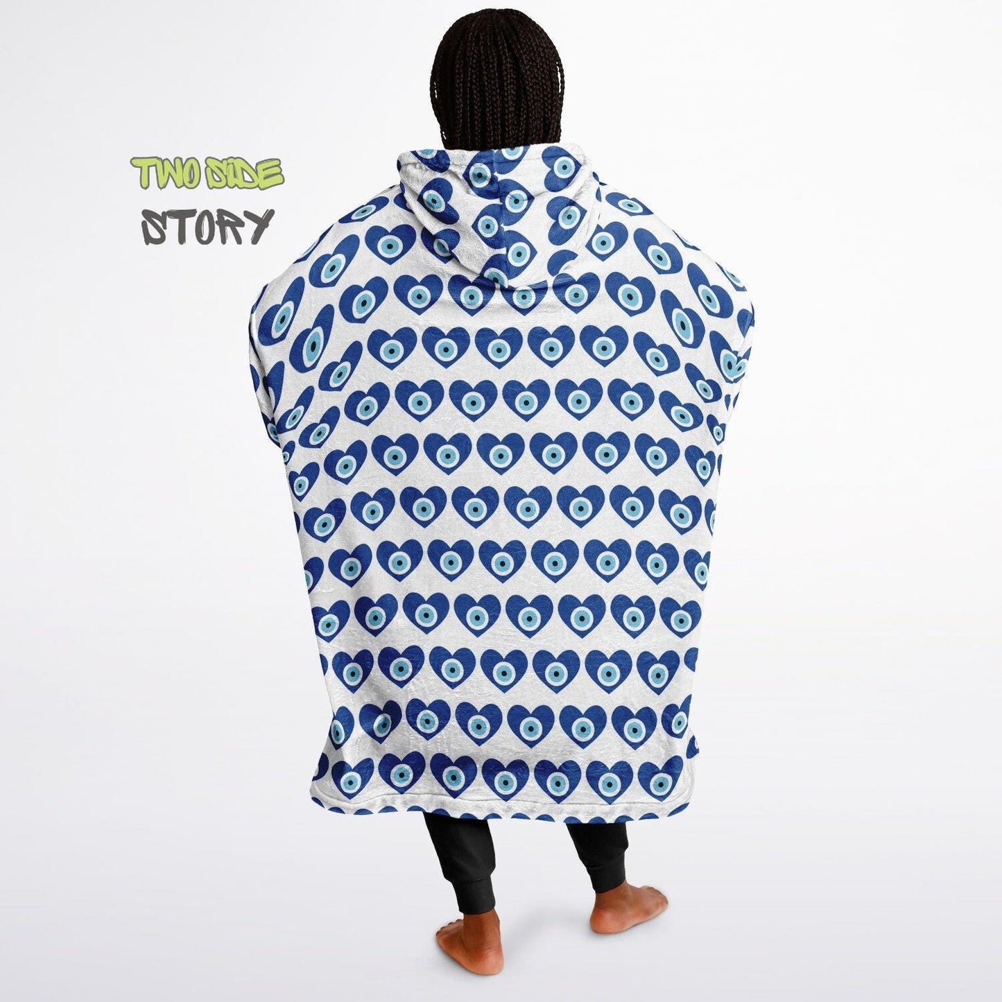 Evil Eye Print Snug Hoodie,Mykonos Eye Printed Hooded Blanket with Sleeves,Lounge Wear,Unique,Novelty Gifst,Novelty Birthday Christmas Gifts