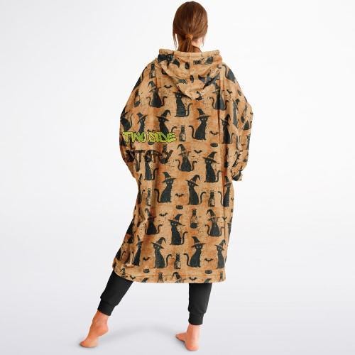Unisex Halloween Which Cat Print Snug Hoodie,Printed Hooded Blanket,Blanket Sleeves,Lounge Wear,Unique,Novelty Gifts,Birthday Christmas Gift