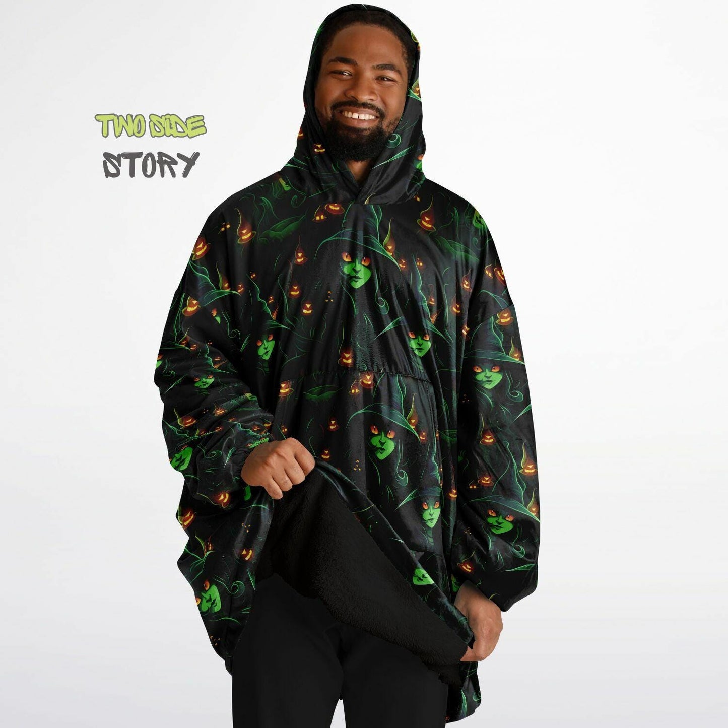 Fun Halloween Glowing Which Snug Hoodie,Printed Hooded Blanket,Blanket Sleeves,Lounge Wear,Novelty Birthday Christmas Gifts for Him or Her