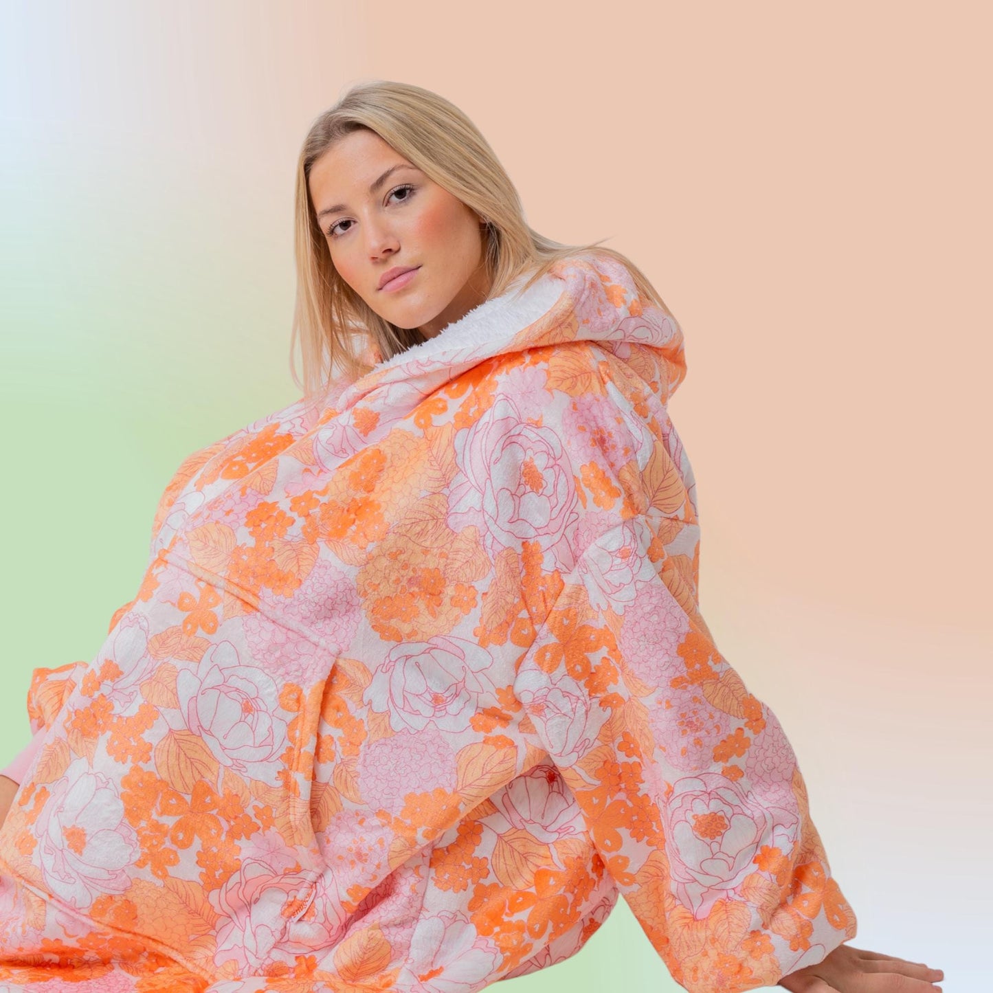 Bright Floral Hoodie Blanket Oversized Thick Sherpa Hoodie Snugclub One Size