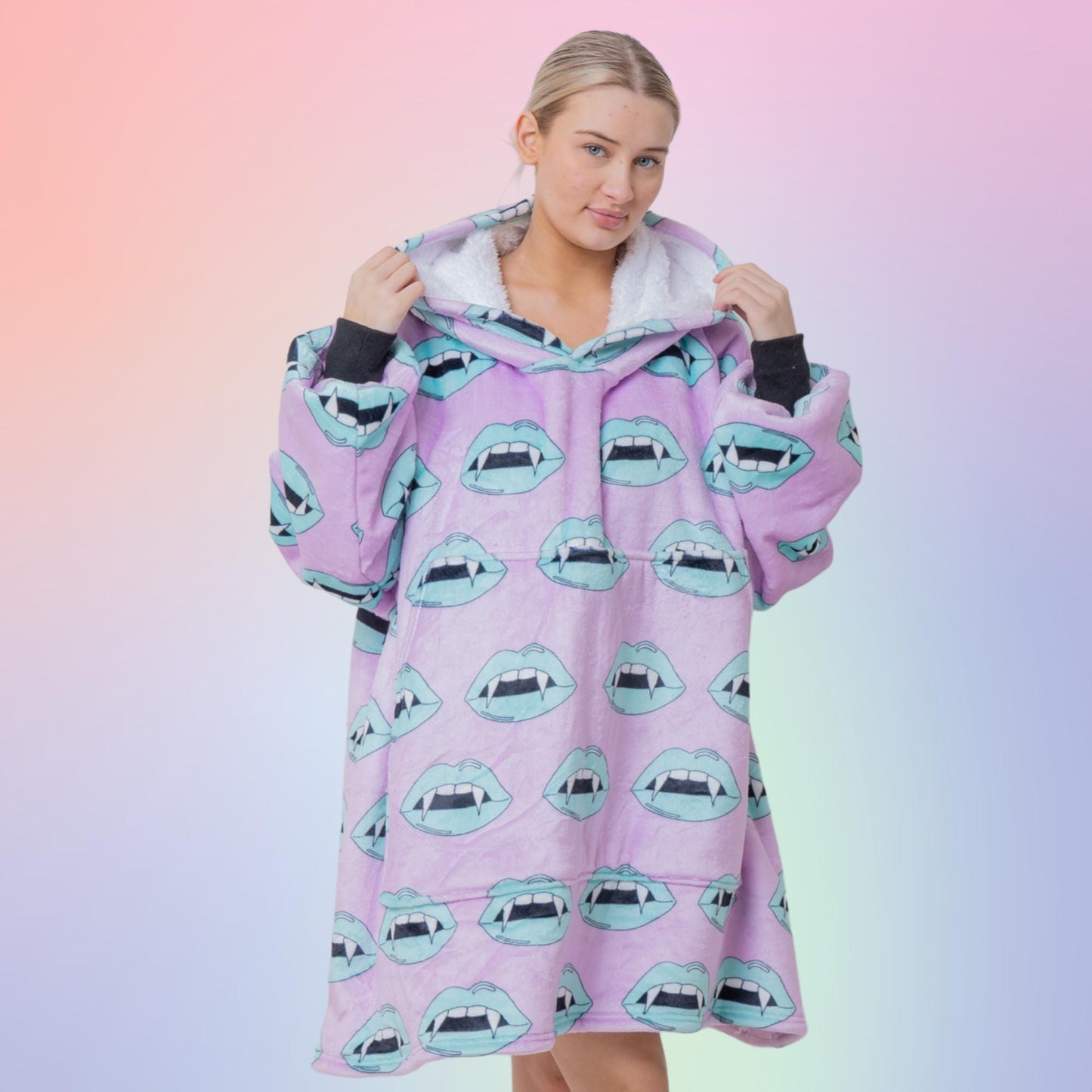 Vampire Lips Halloween Spooky Hoodie Blanket Oversized Thick Sherpa Hoodie Snugclub One Size