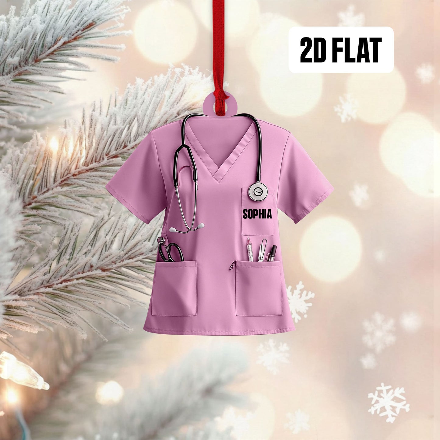 Personalized Nurse Scrubs 2D Flat Ornament, Custom Name Nurse Uniform Car Ornament, Nurse Gift For Nurse Flat Ornament, Stethoscope Nurse