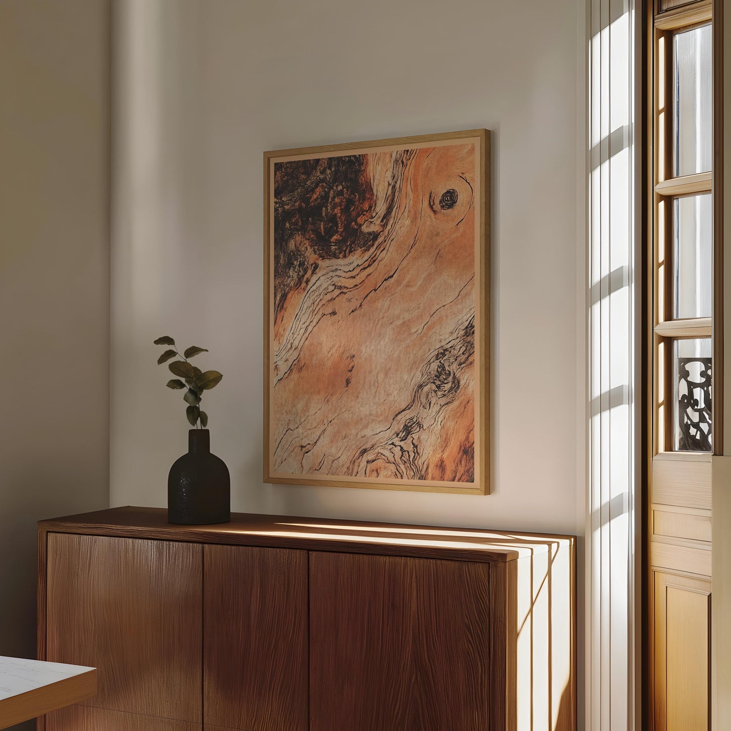 Rose Wood Wall Decor Rustic Boho Style Print Luxury Antique Wooden Style Living Room Wall Art Mid Century Modern Minimalist Simplistic Art