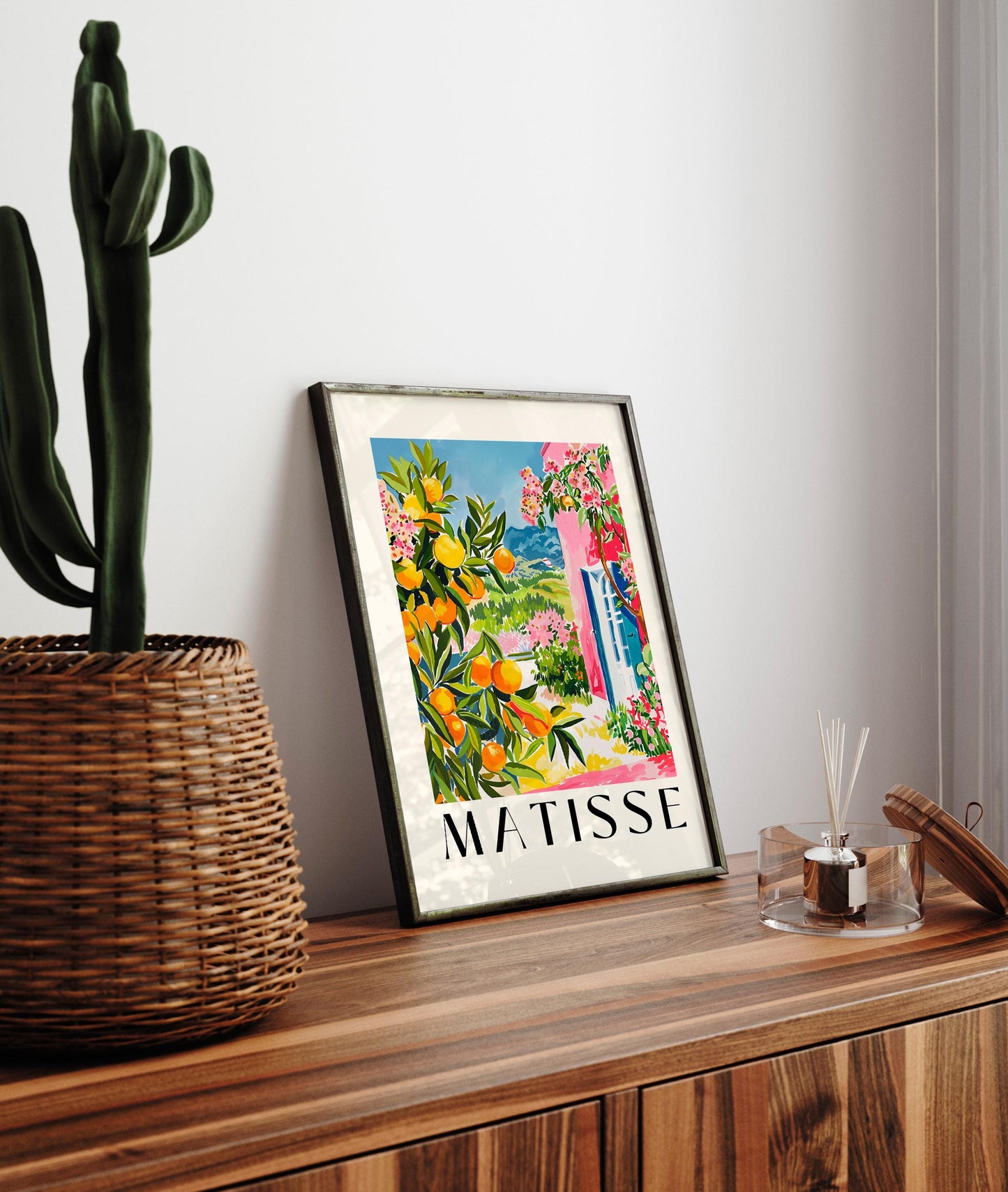 Spanish oranges poster, Mid century modern, Matisse art print, Pink dopamine decor, Travel poster