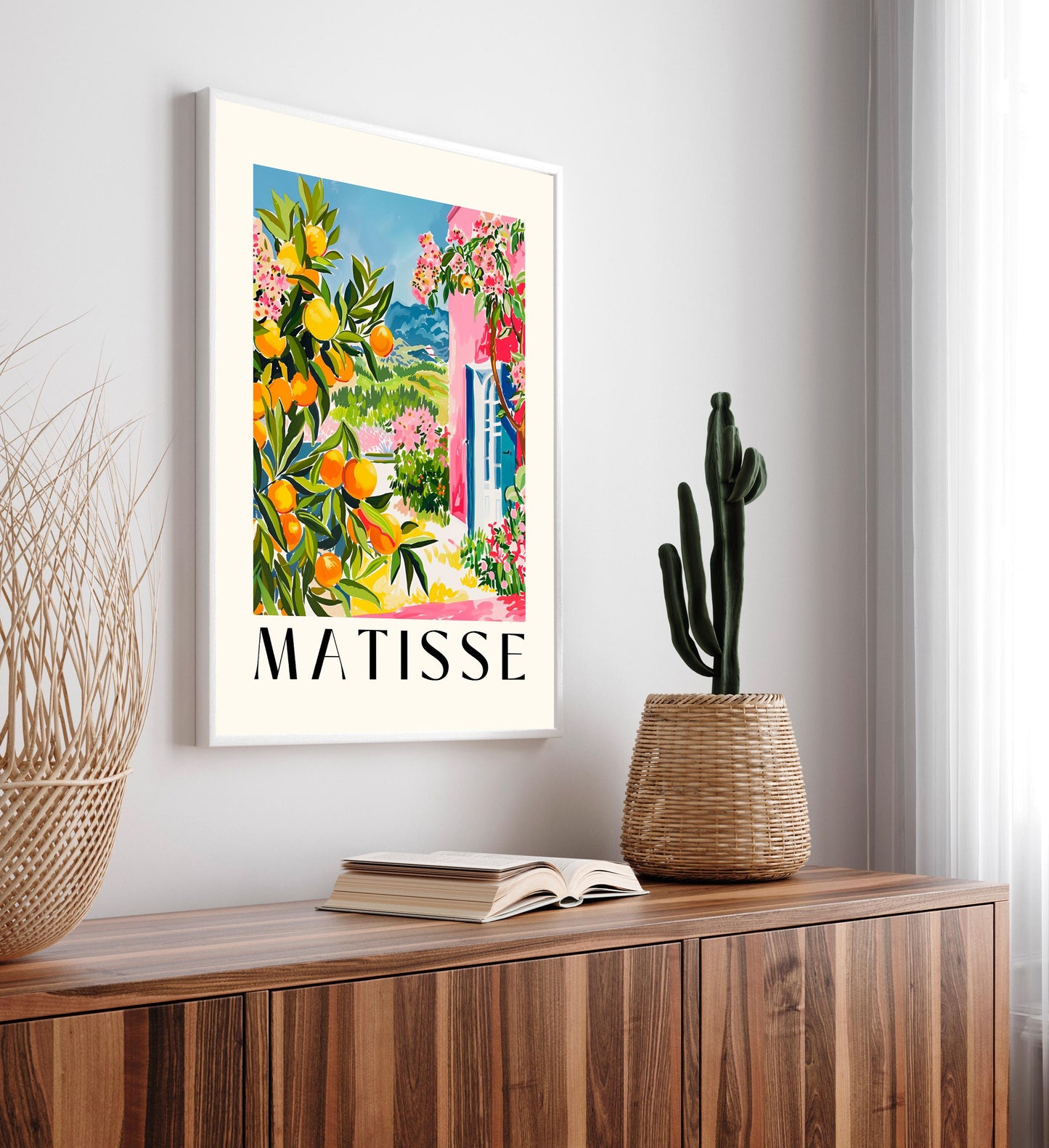 Spanish oranges poster, Mid century modern, Matisse art print, Pink dopamine decor, Travel poster