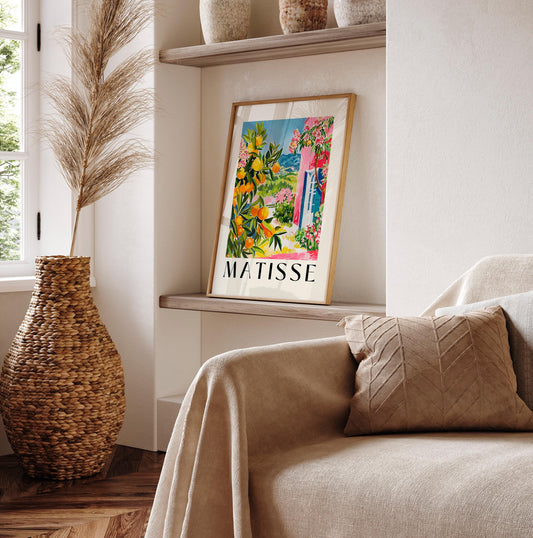 Spanish oranges poster, Mid century modern, Matisse art print, Pink dopamine decor, Travel poster